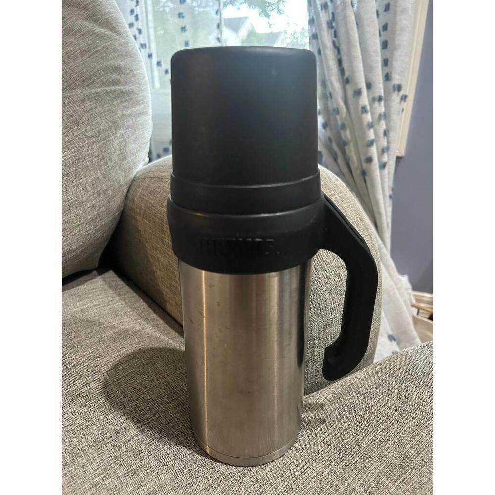 Thermos Brand Metal Thermos With Lid Handle 11 Inches Tall Hot/ Cold